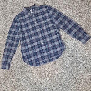 Men's Long-Sleeve Blue & Gray Plaid Button-Down Shirt Size Large